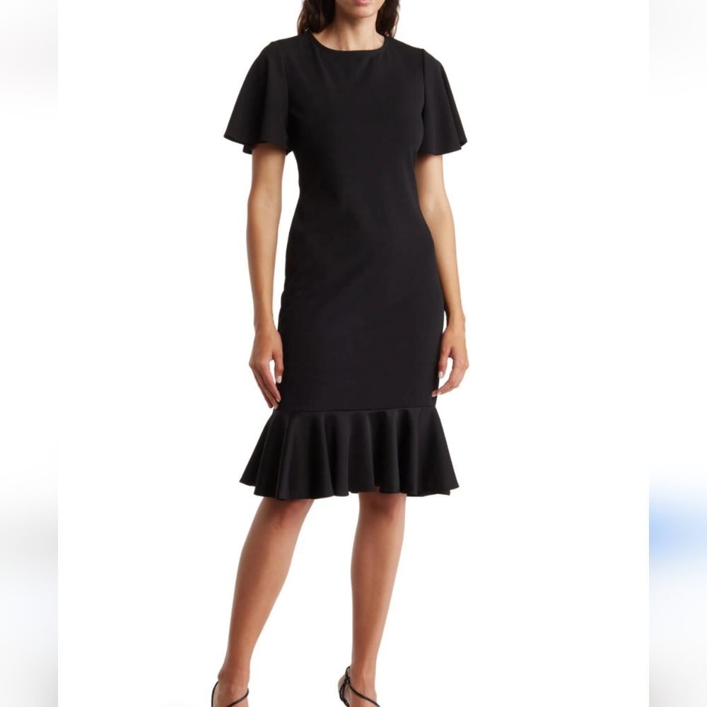 Marina dress Armorie flutter sleeve black ruffle trim sz xl